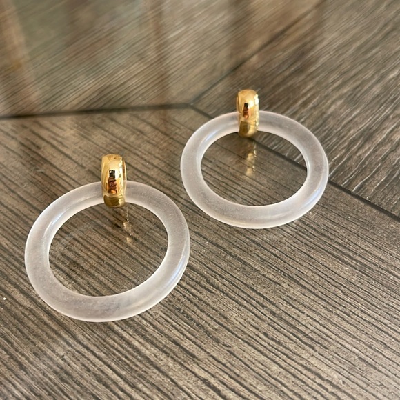 Frosted Lucite Door Knocker Earrings - Picture 2 of 16